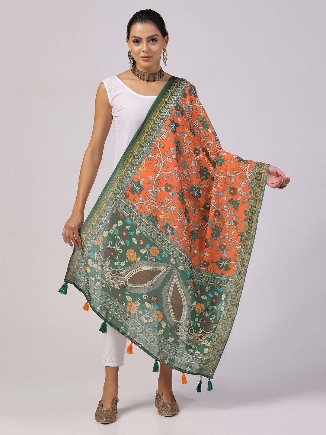 

Kaizen TEXO FAB Kalamkari Printed Dupatta, Orange