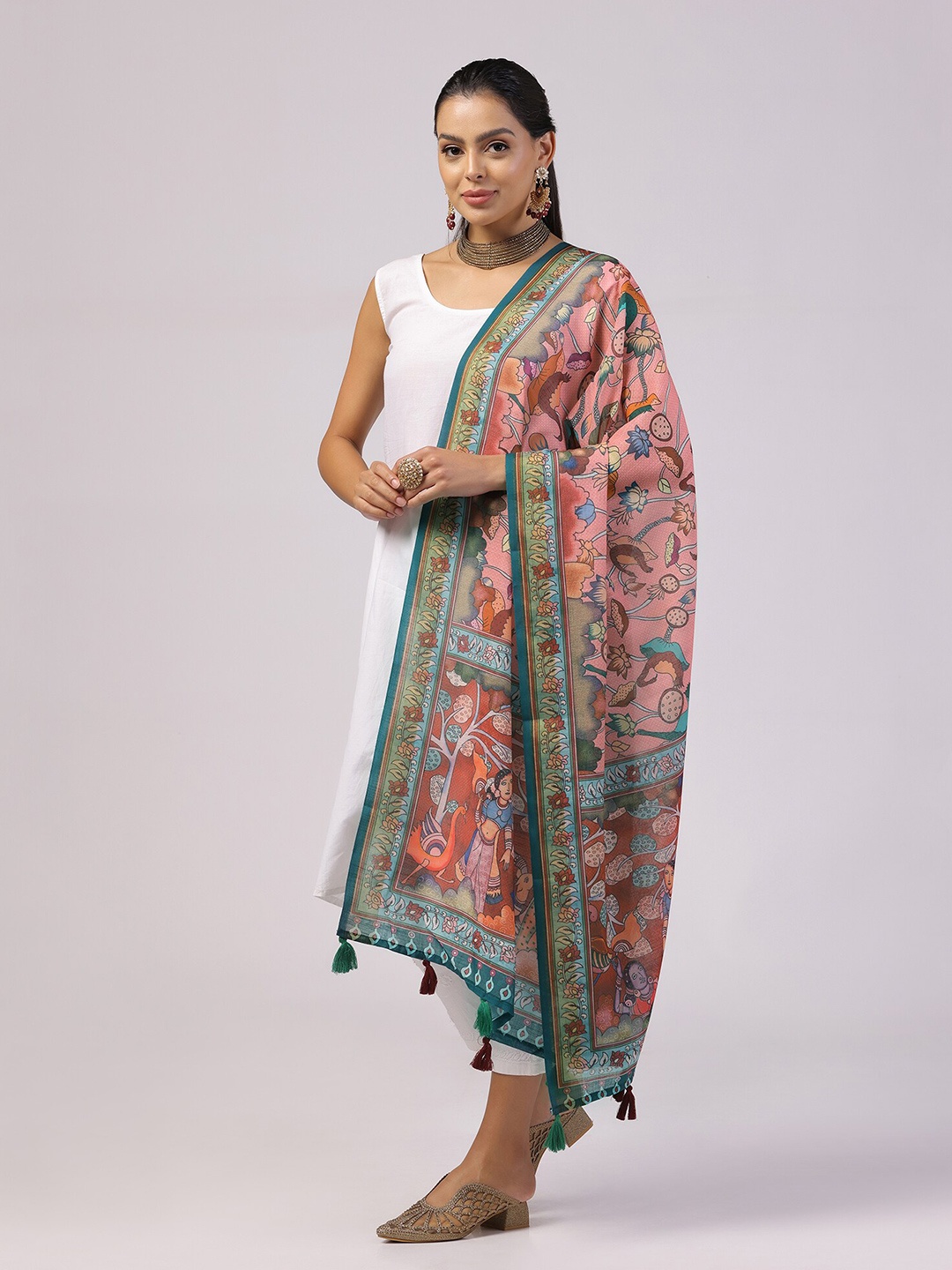

Kaizen TEXO FAB Kalamkari Printed Dupatta, Peach