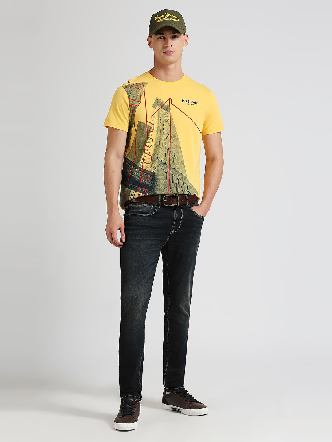 

Pepe Jeans Graphic Printed Pure Cotton Slim Fit T-shirt, Yellow
