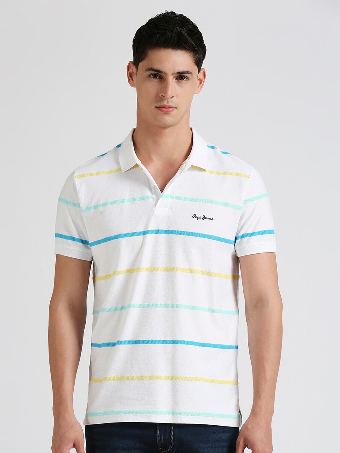 

Pepe Jeans Striped Polo Collar Pure Cotton T-shirt, White