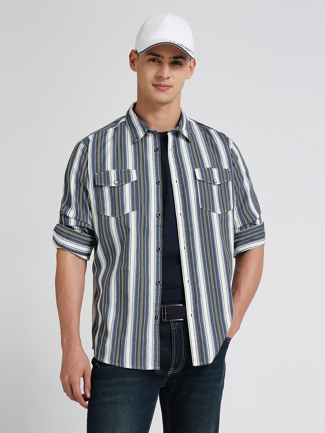 

Pepe Jeans Vertical Striped Pure Cotton Casual Shirt, Blue