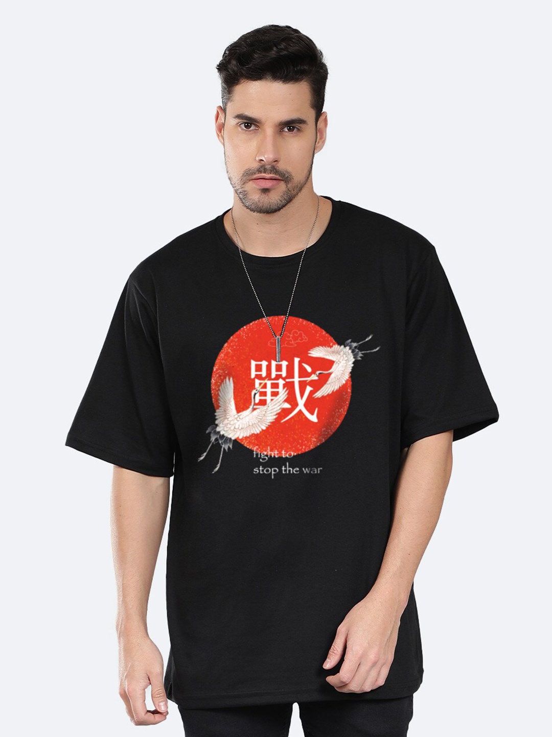 

Mad Over Print Typography Printed Drop-Shoulder Sleeves Cotton Oversized T-shirt, Black