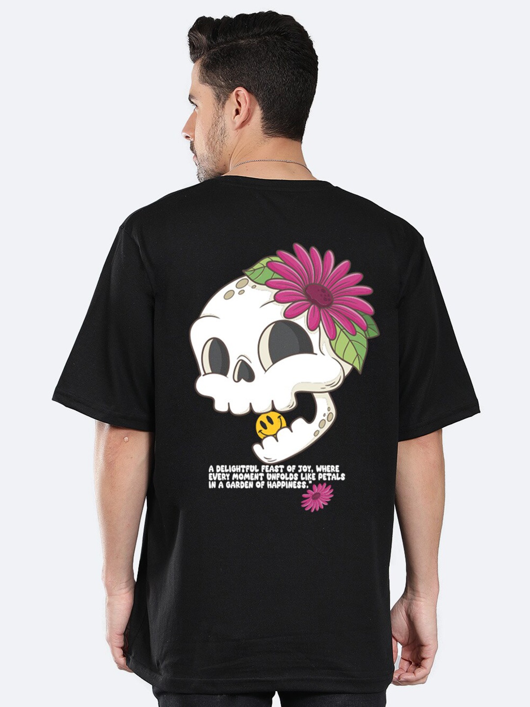 

Mad Over Print Typography Printed Drop-Shoulder Sleeves Oversized T-shirt, Black