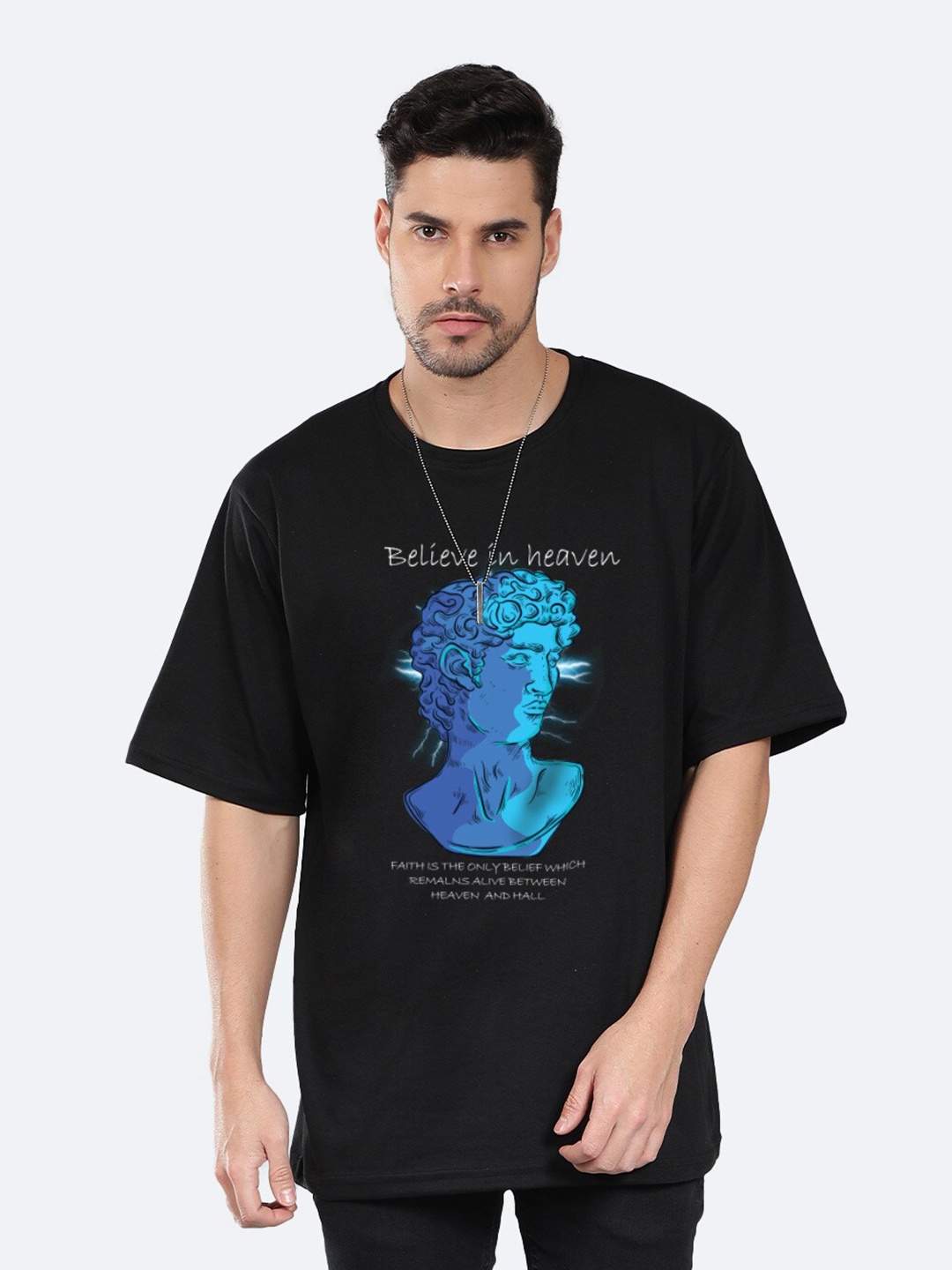 

Mad Over Print Typography Printed Drop-Shoulder Sleeves Oversized T-shirt, Black
