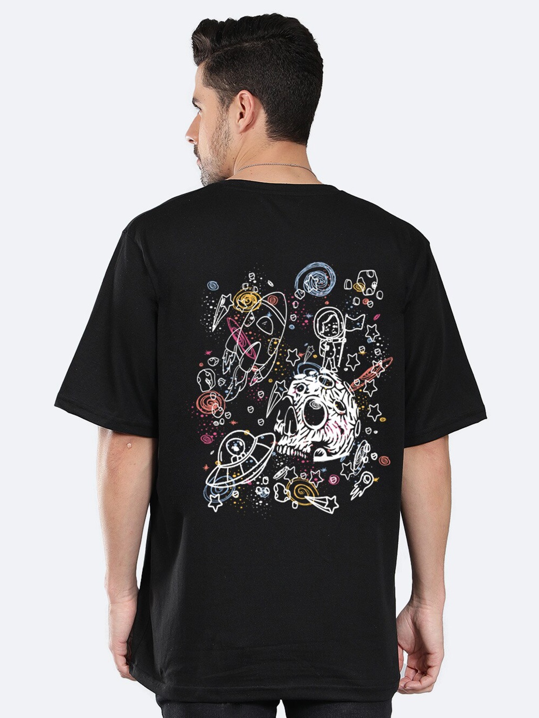 

Mad Over Print Typography Printed Short Sleeves Oversized T-shirt, Black