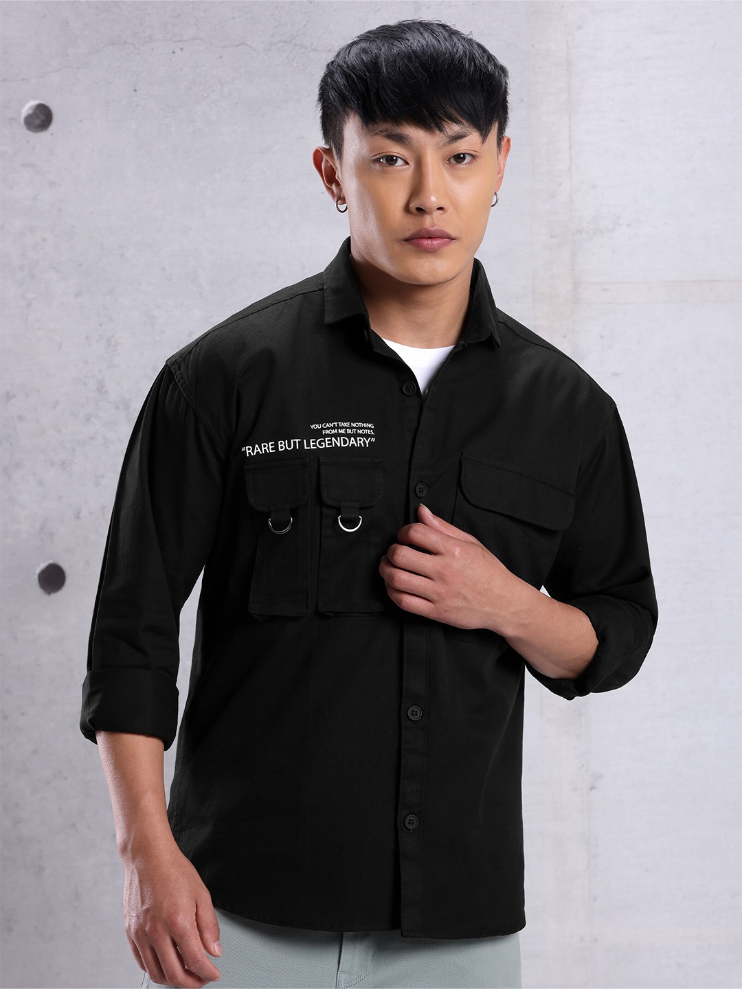 

Beyoung Spread Collar Cotton Casual Shirt, Black