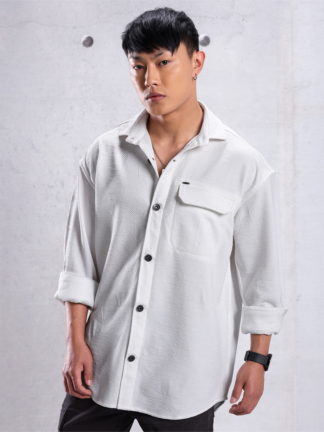 

Beyoung Spread Collar Long Sleeves Casual Shirt, White