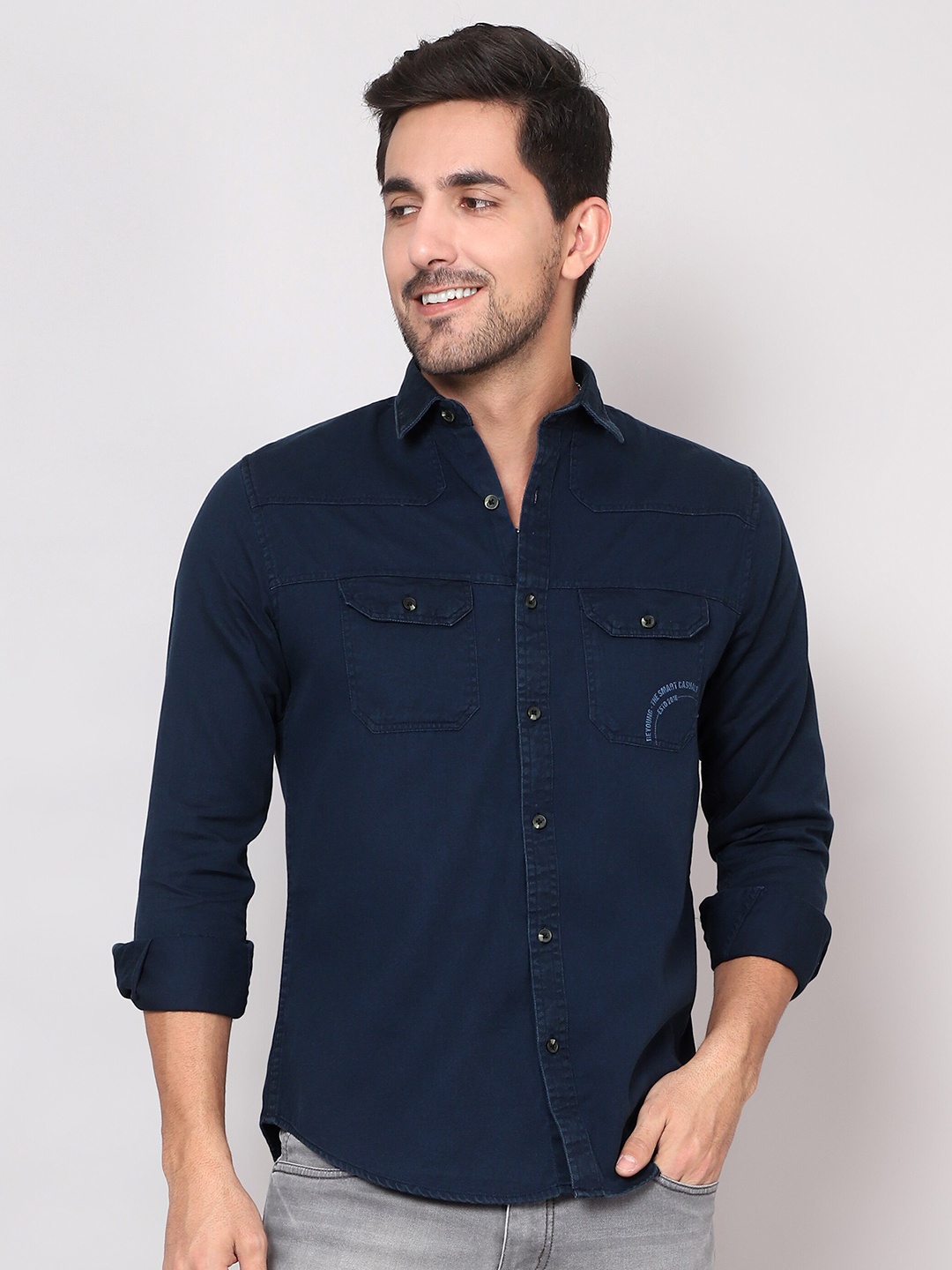 

Beyoung Sulphur Twill Spread Collar Cotton Shirt, Blue