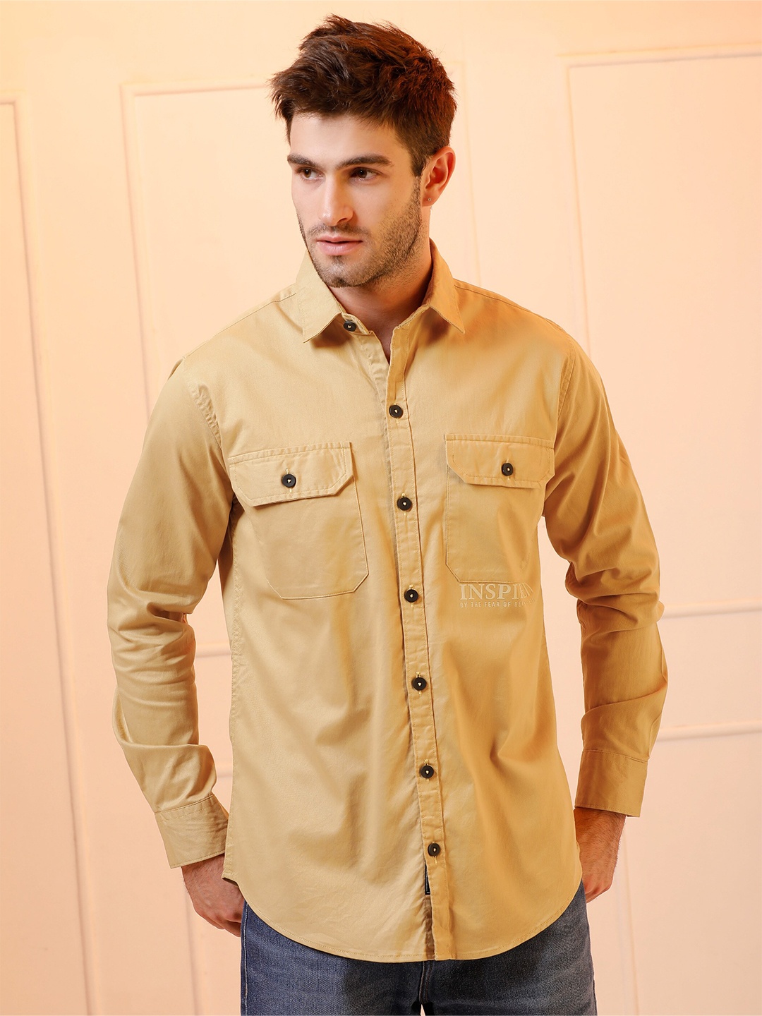 

Beyoung Spread Collar Cotton Casual Shirt, Yellow