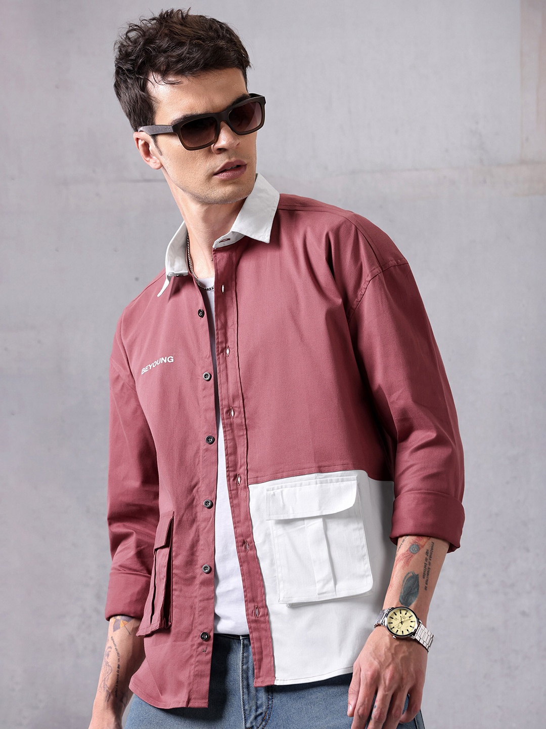 

Beyoung Relaxed Fit Spread Collar Long Sleeves Cotton Casual Shirt, Mauve