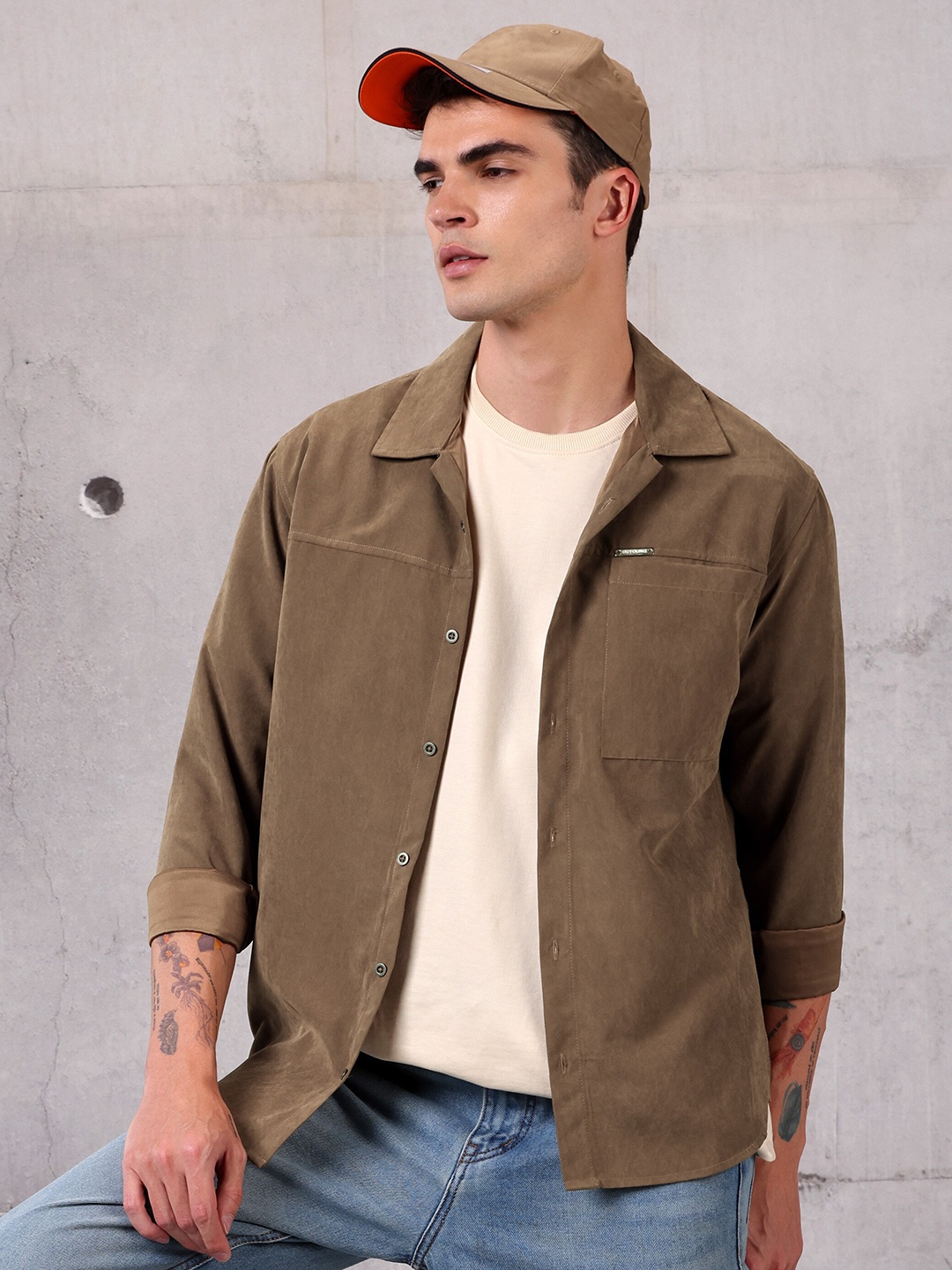 

Beyoung Spread Collar Long Sleeves Casual Shirt, Brown