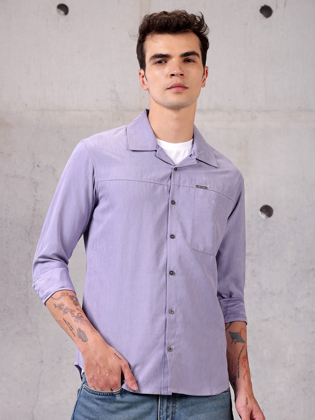 

Beyoung Cuban Collar Long Sleeves Casual Shirt, Mauve