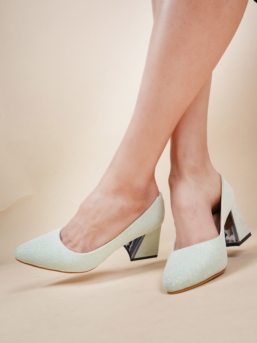 

Lavie Textured Round Toe Block Heeled Pumps, Green