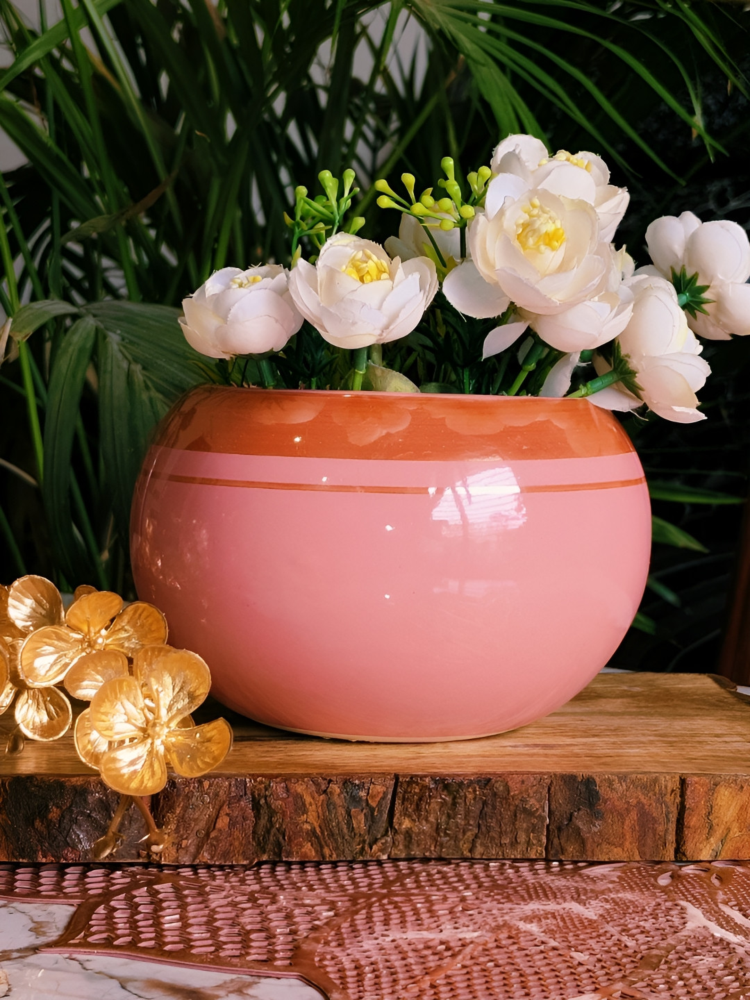 

NIYARA Pink & Orange Printed Ceramic Planter