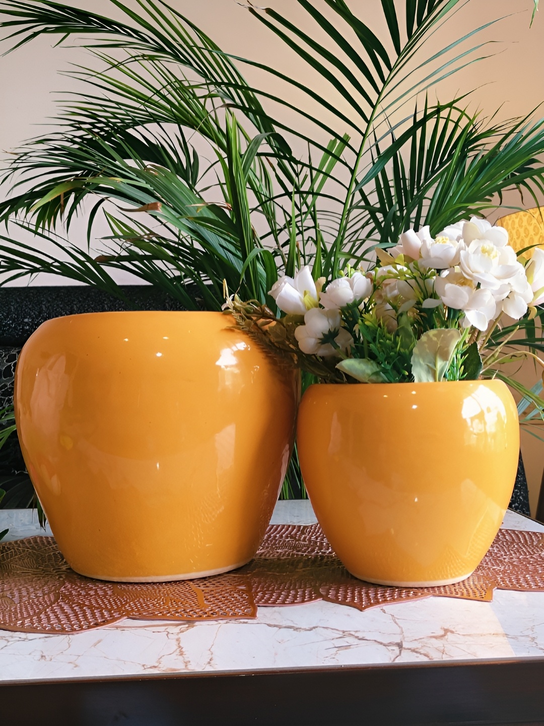 

NIYARA Mustard Yellow 2 Pieces Ceramic Planters