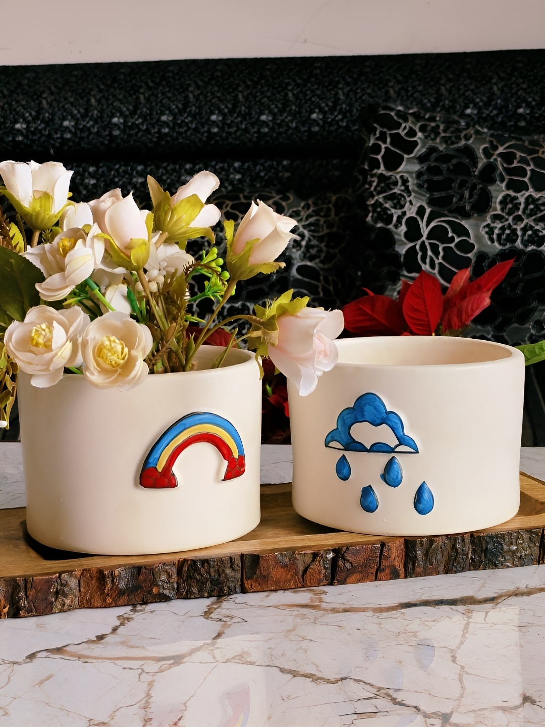 

NIYARA White & Blue 2 Pieces Monsoon Designed Ceramic Planters