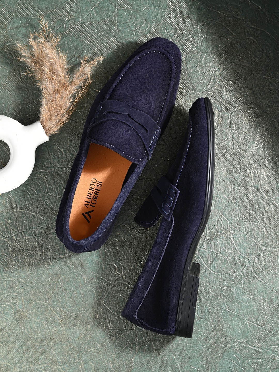 

Alberto Torresi Men Leather Penny Loafers, Navy blue