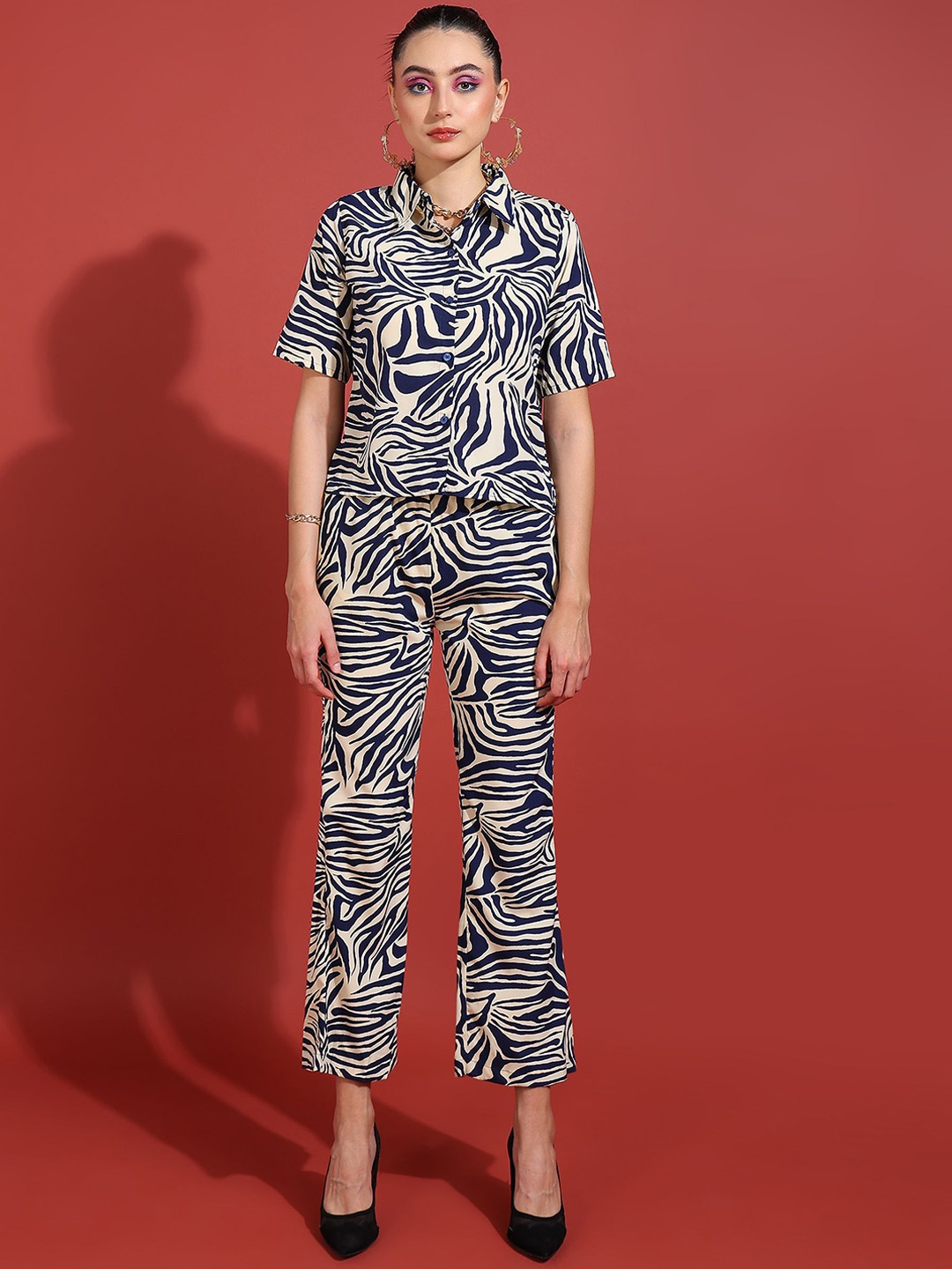 

Fashfun Animal Printed Shirt & Trousers Co-Ords, Blue