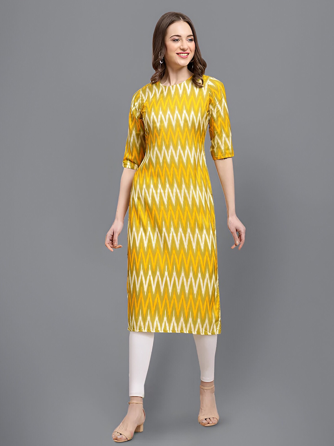 

Dream Beauty Fashion Geometric Printed Straight Kurta, Yellow