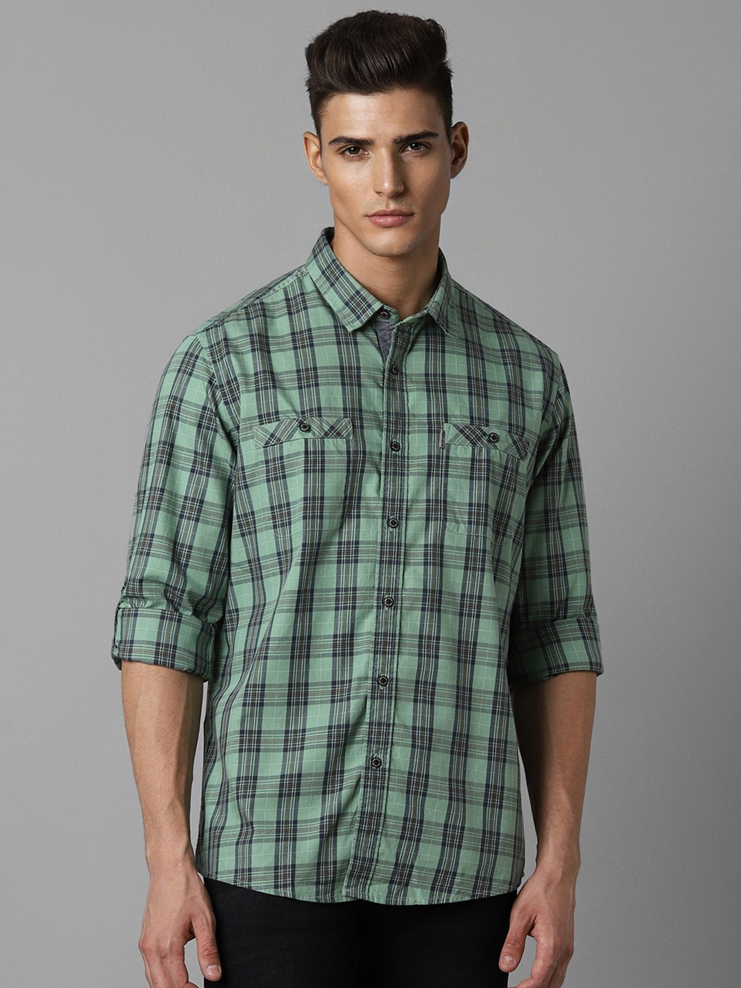 

Louis Philippe Jeans Slim Fit Tartan Checked Pure Cotton Casual Shirt, Green