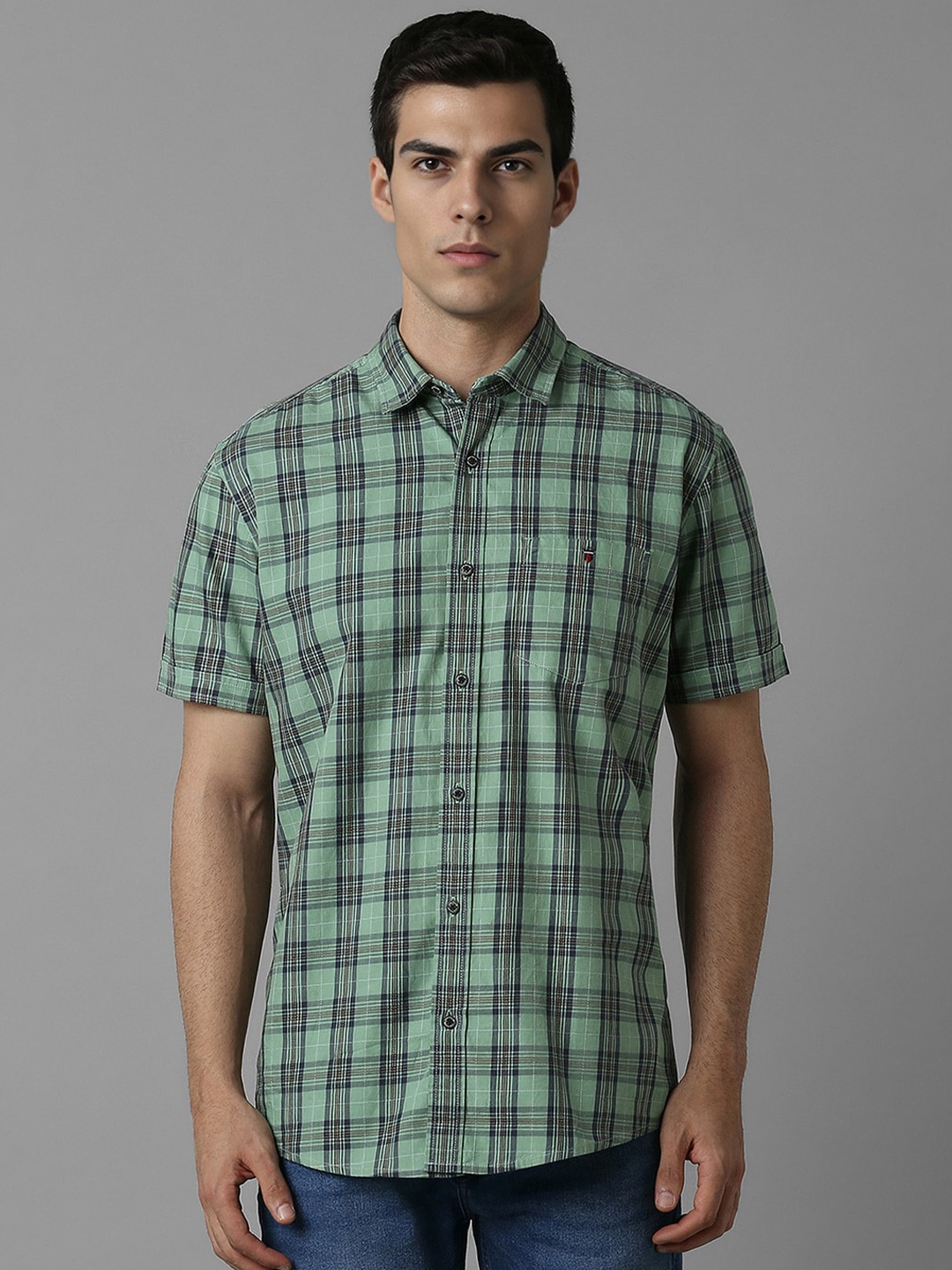 

Louis Philippe Jeans Slim Fit Tartan Checked Pure Cotton Casual Shirt, Green