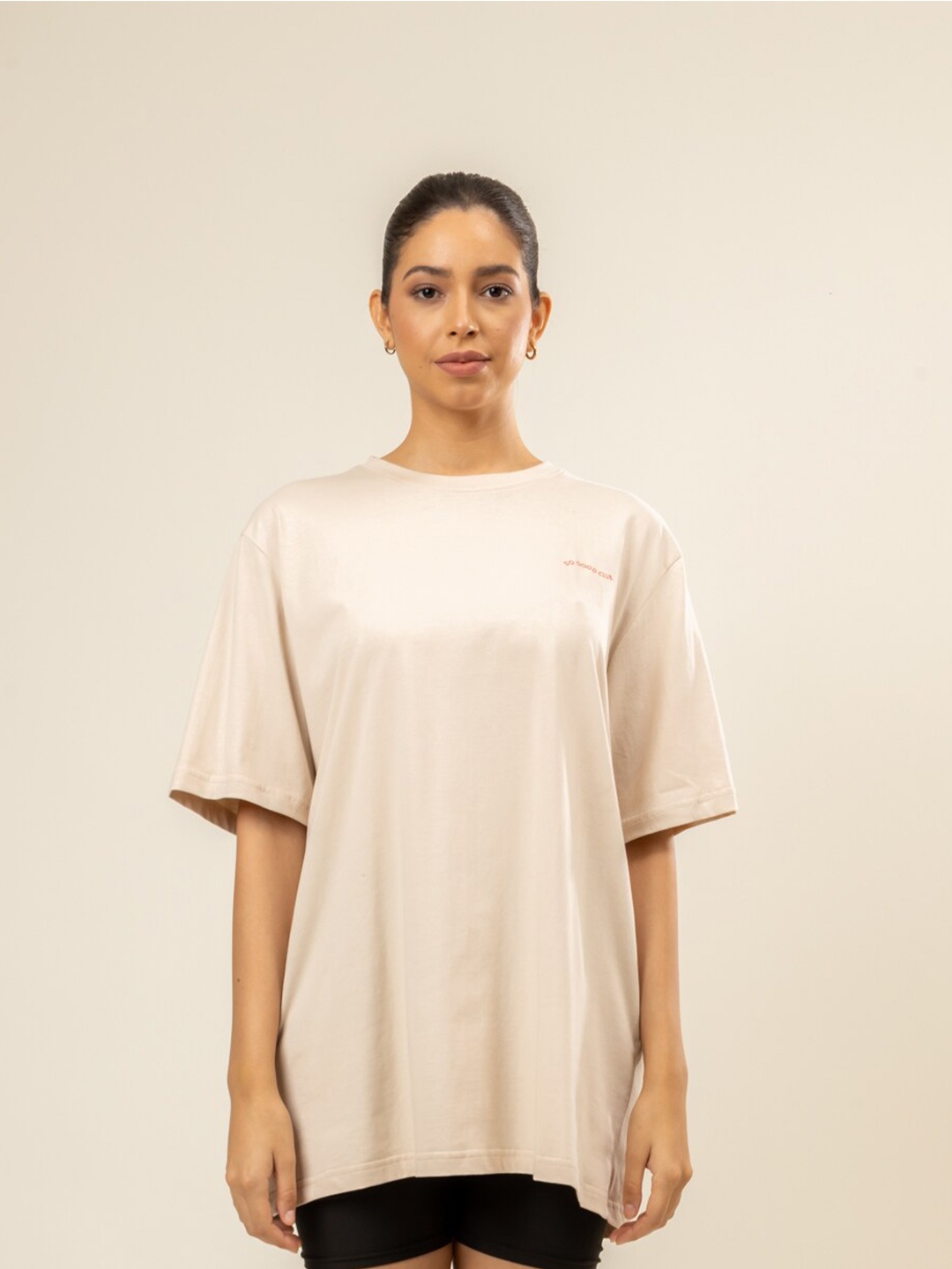 

Doodlage Unisex Drop-Shoulder Sleeves Organic Cotton Oversized T-shirt, Beige