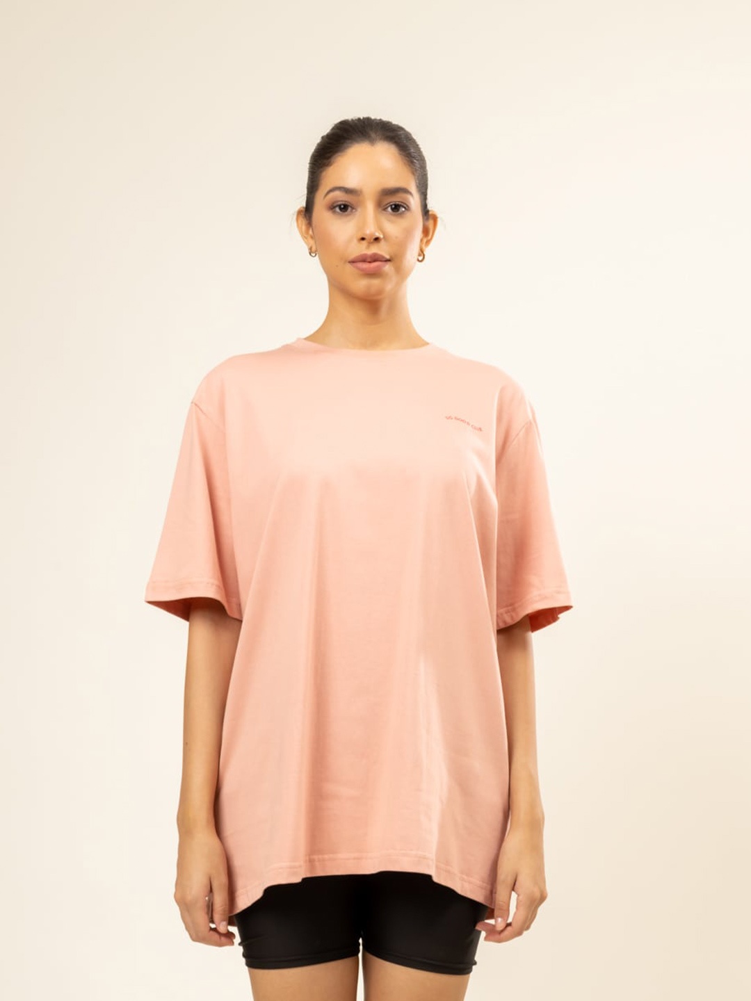 

Doodlage Unisex Drop-Shoulder Sleeves Organic Cotton Oversized T-shirt, Peach