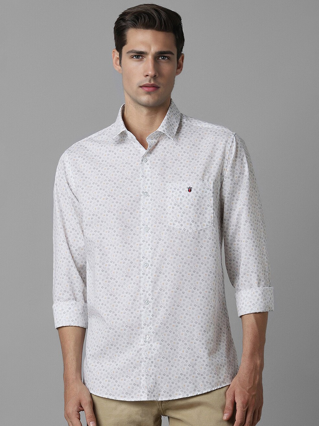 

Louis Philippe Sport Slim Fit Micro Ditsy Printed Spread Collar Casual Shirt, White