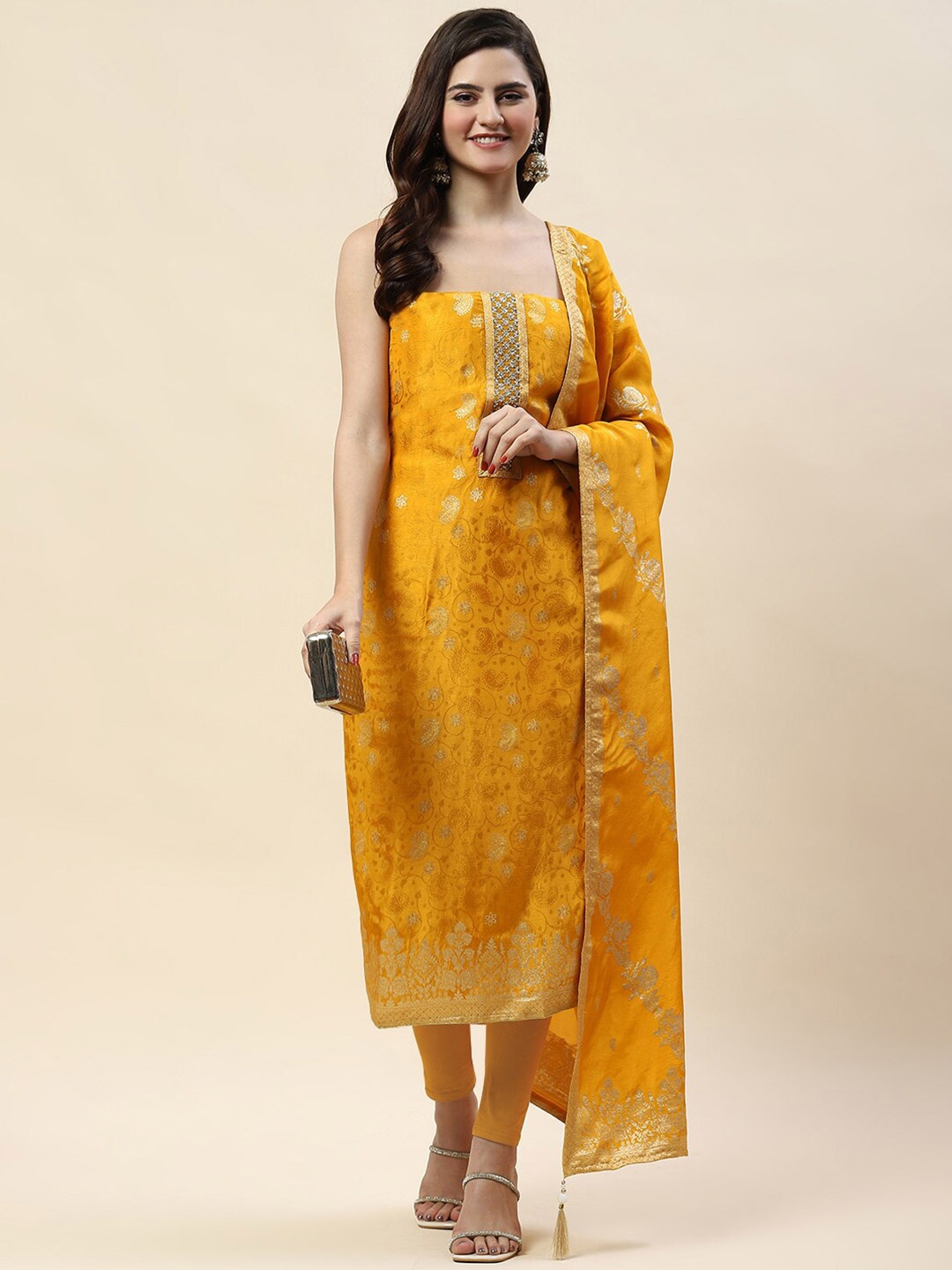 

Meena Bazaar Unstitched Dress Material, Yellow