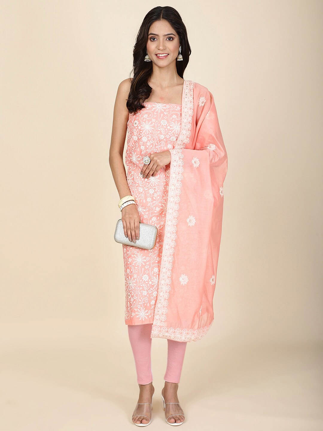 

Meena Bazaar Embroidered Unstitched Dress Material, Pink