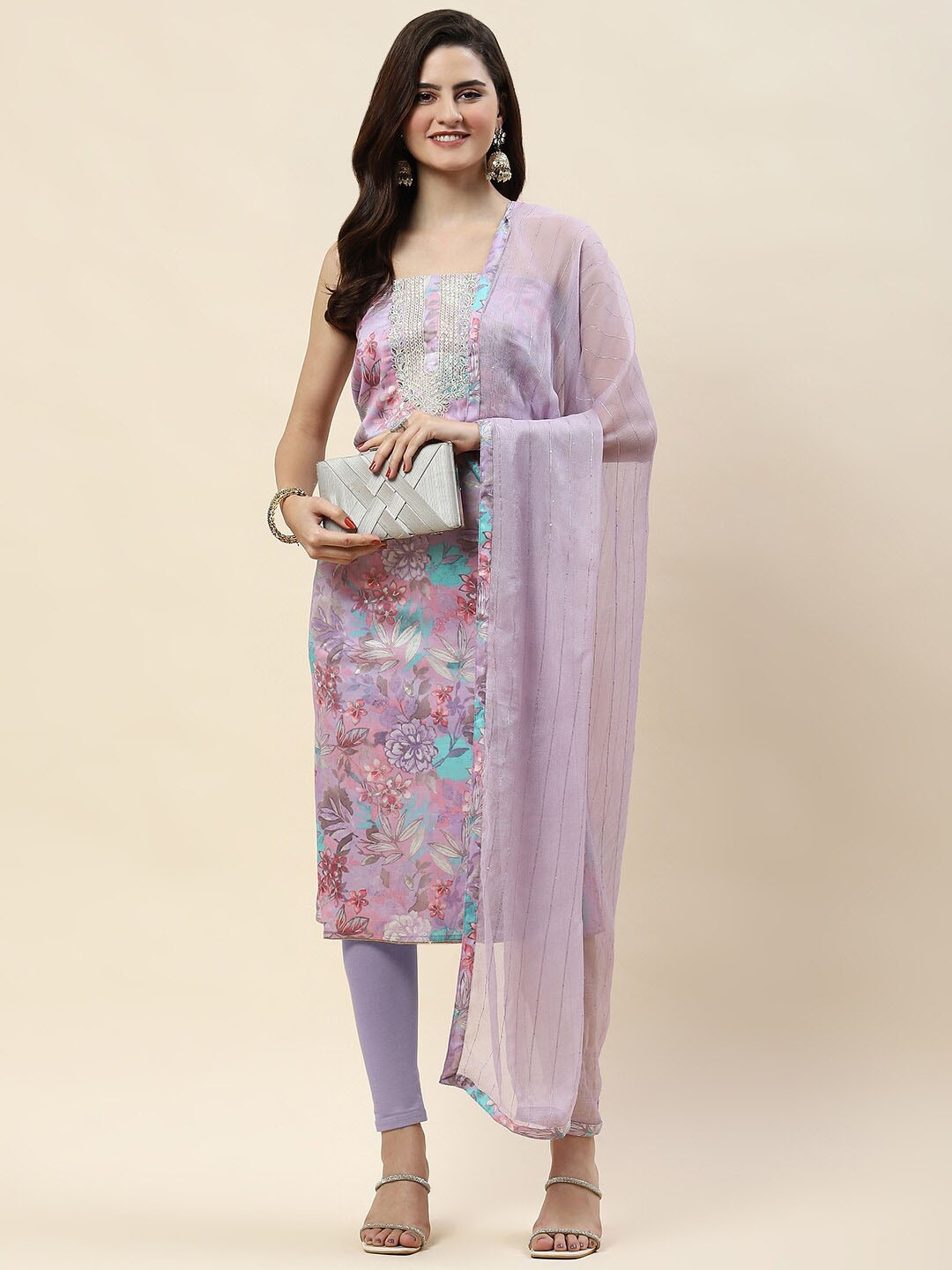 

Meena Bazaar Printed Unstitched Dress Material, Purple