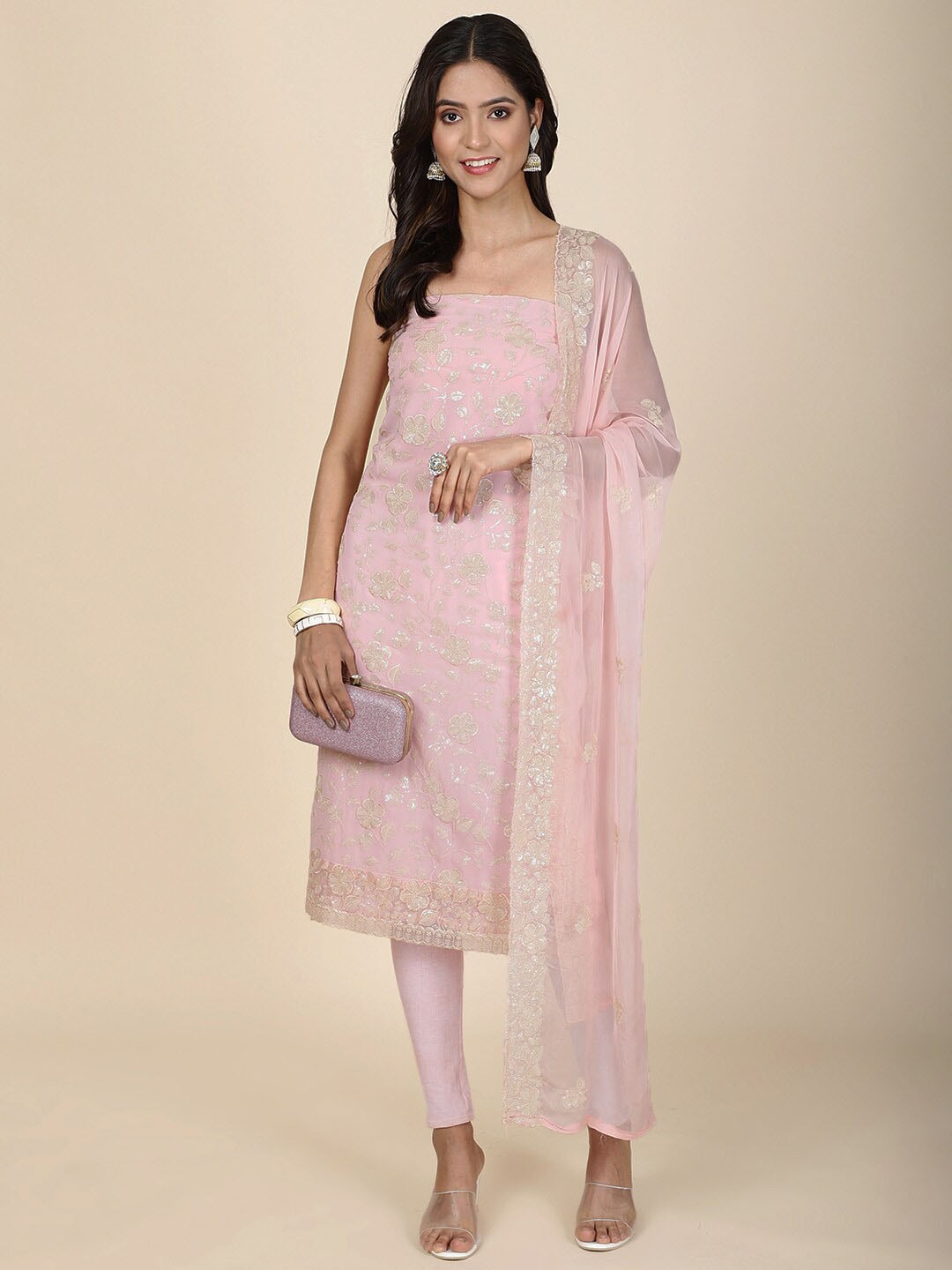 

Meena Bazaar Embroidered Unstitched Dress Material, Pink