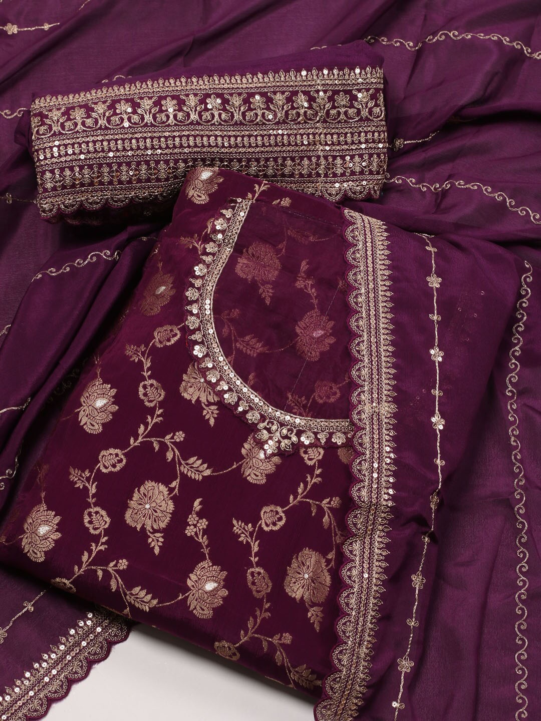 

Meena Bazaar Embroidered Unstitched Dress Material, Purple