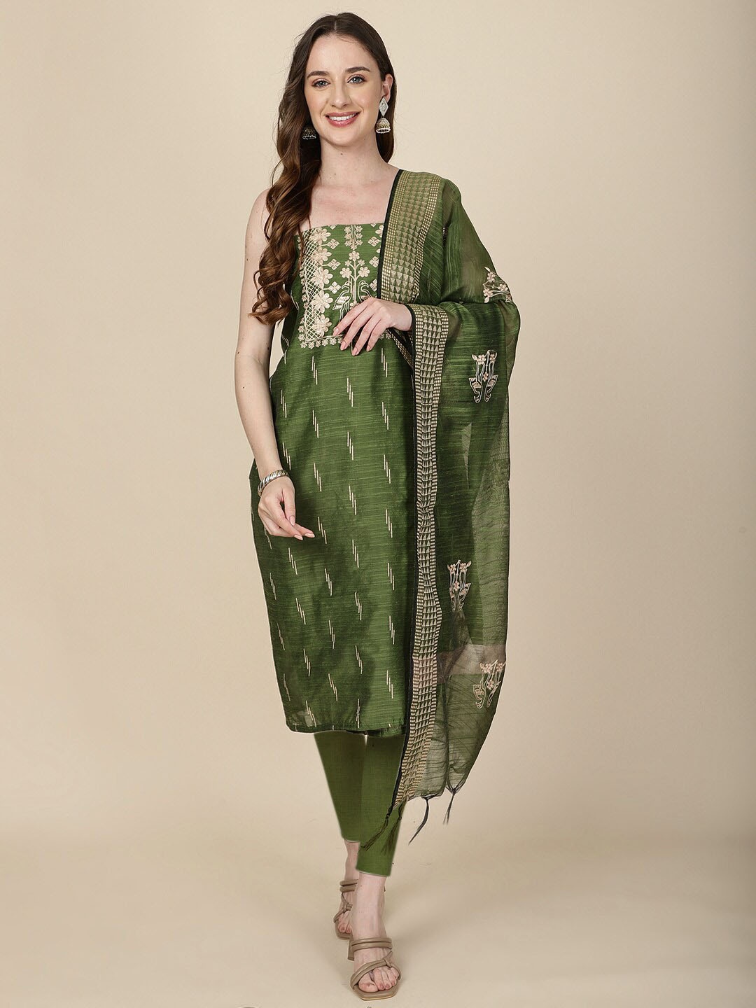 

Meena Bazaar Art Silk Unstitched Dress Material, Green