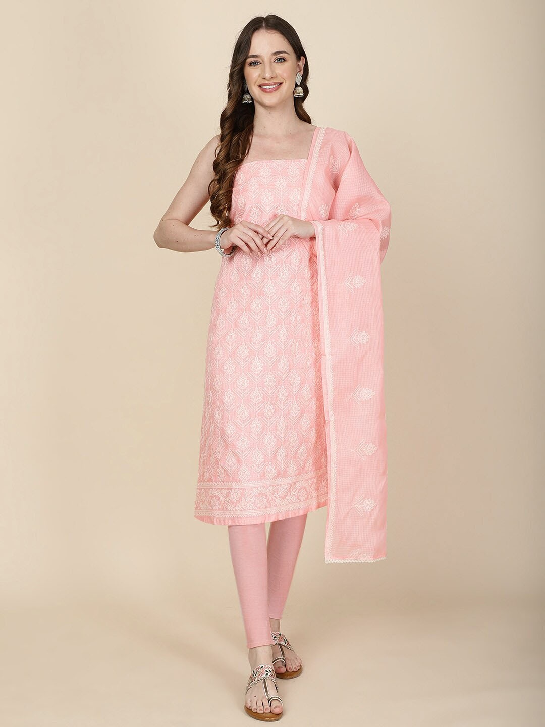 

Meena Bazaar Embroidered Unstitched Dress Material, Peach