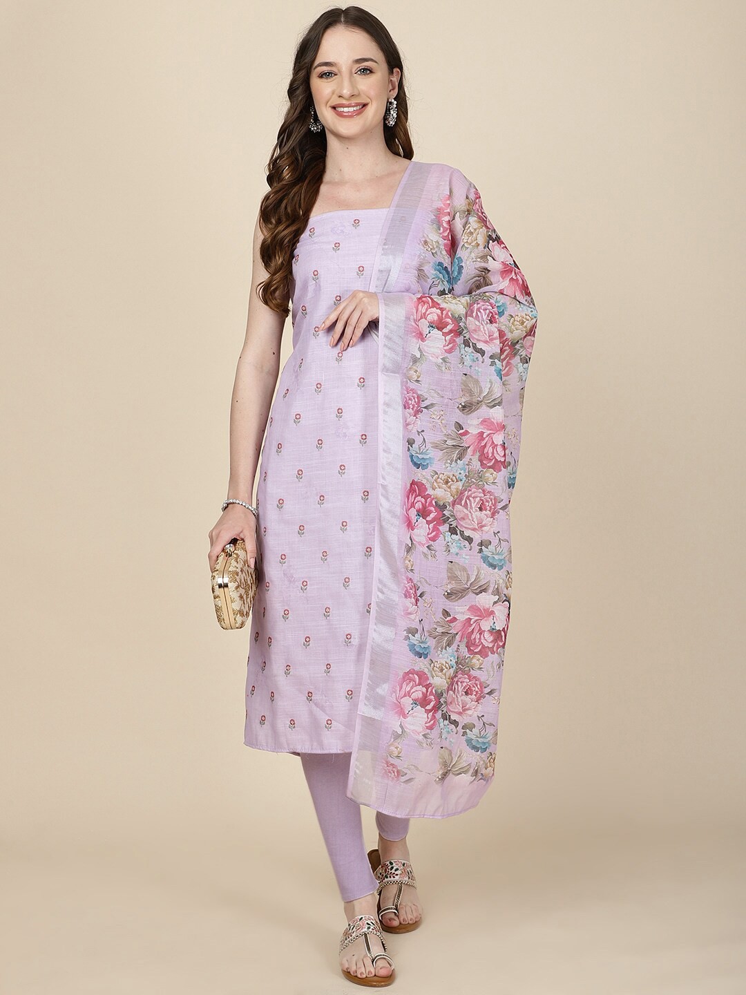 

Meena Bazaar Embroidered Linen Unstitched Dress Material, Purple