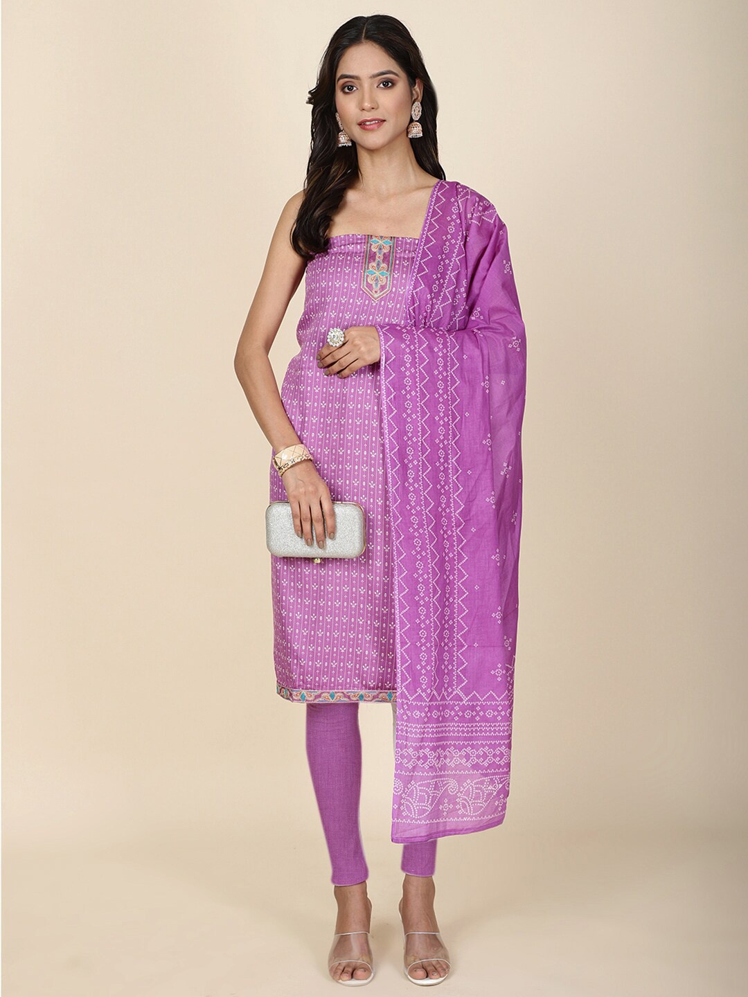 

Meena Bazaar Printed Unstitched Dress Material, Purple