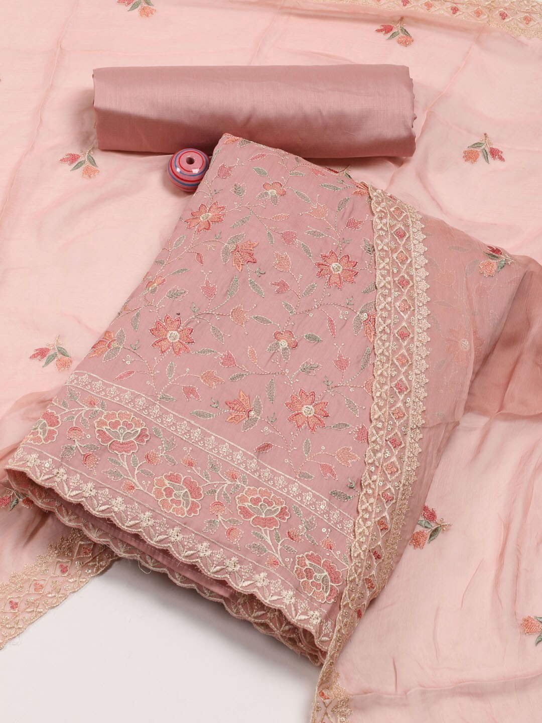 

Meena Bazaar Embroidered Unstitched Dress Material, Pink