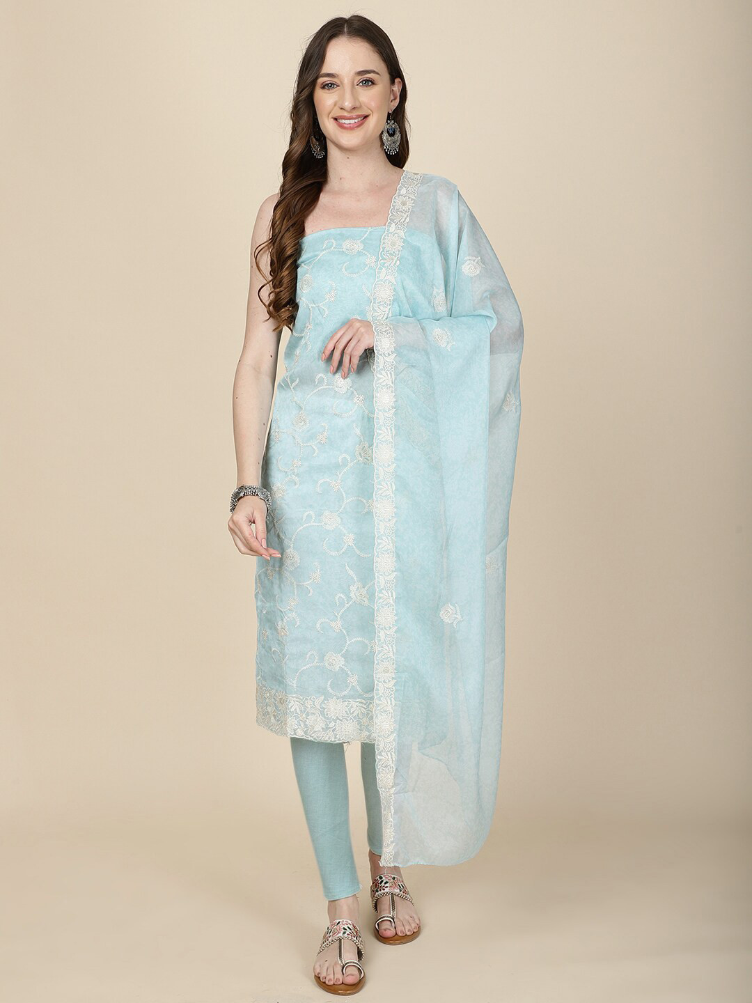 

Meena Bazaar Embroidered Organza Unstitched Dress Material, Blue