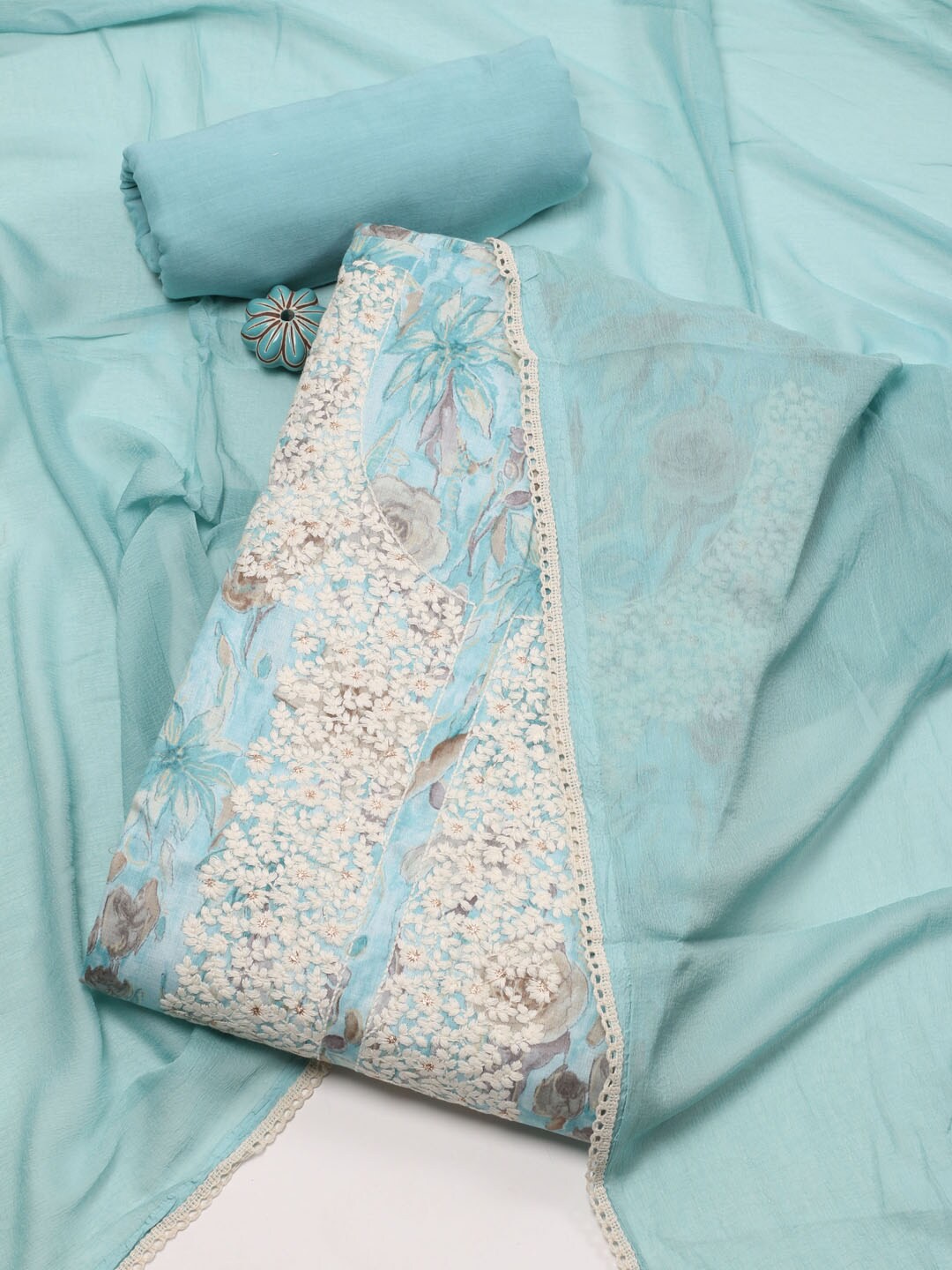 

Meena Bazaar Printed Unstitched Dress Material, Blue
