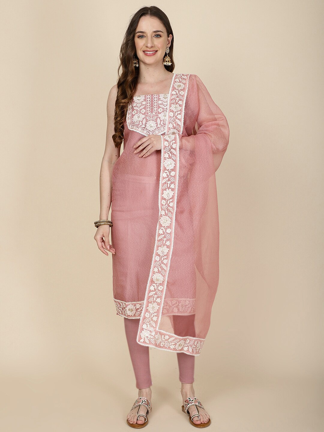 

Meena Bazaar Embroidered Unstitched Dress Material, Pink