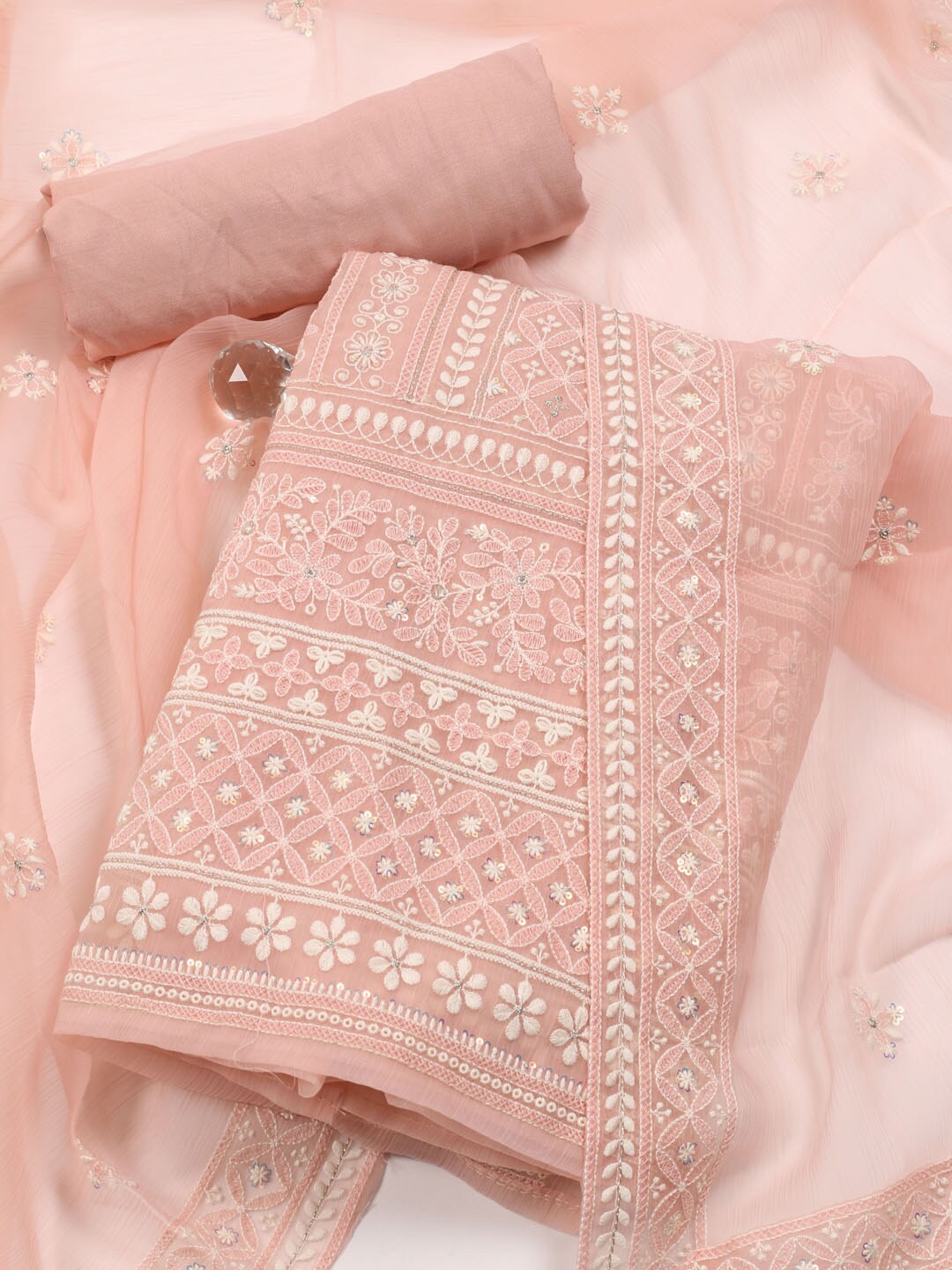 

Meena Bazaar Embroidered Unstitched Dress Material, Peach