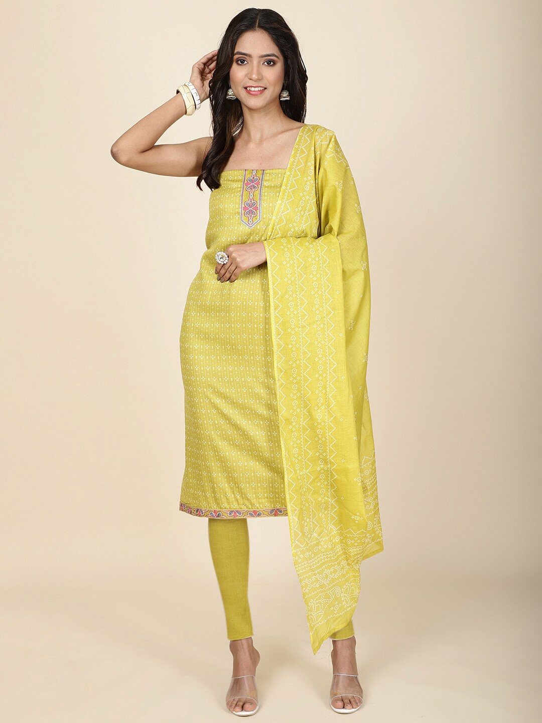 

Meena Bazaar Floral Printed Unstitched Dress Material, Green