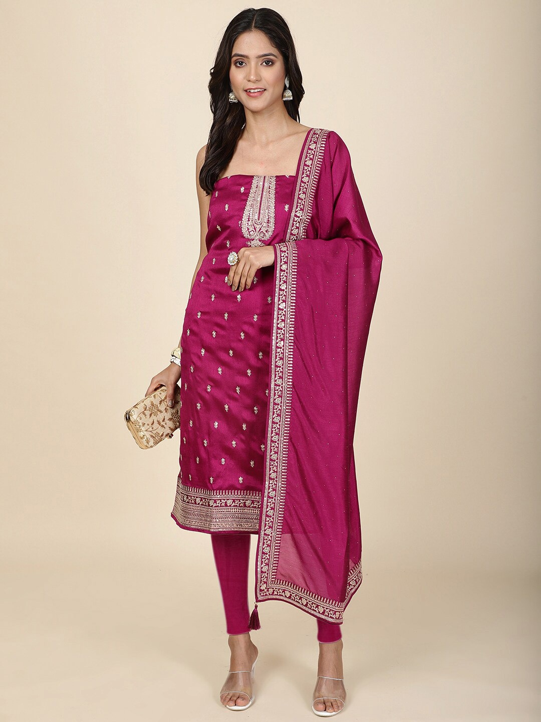 

Meena Bazaar Embroidered Unstitched Dress Material, Purple