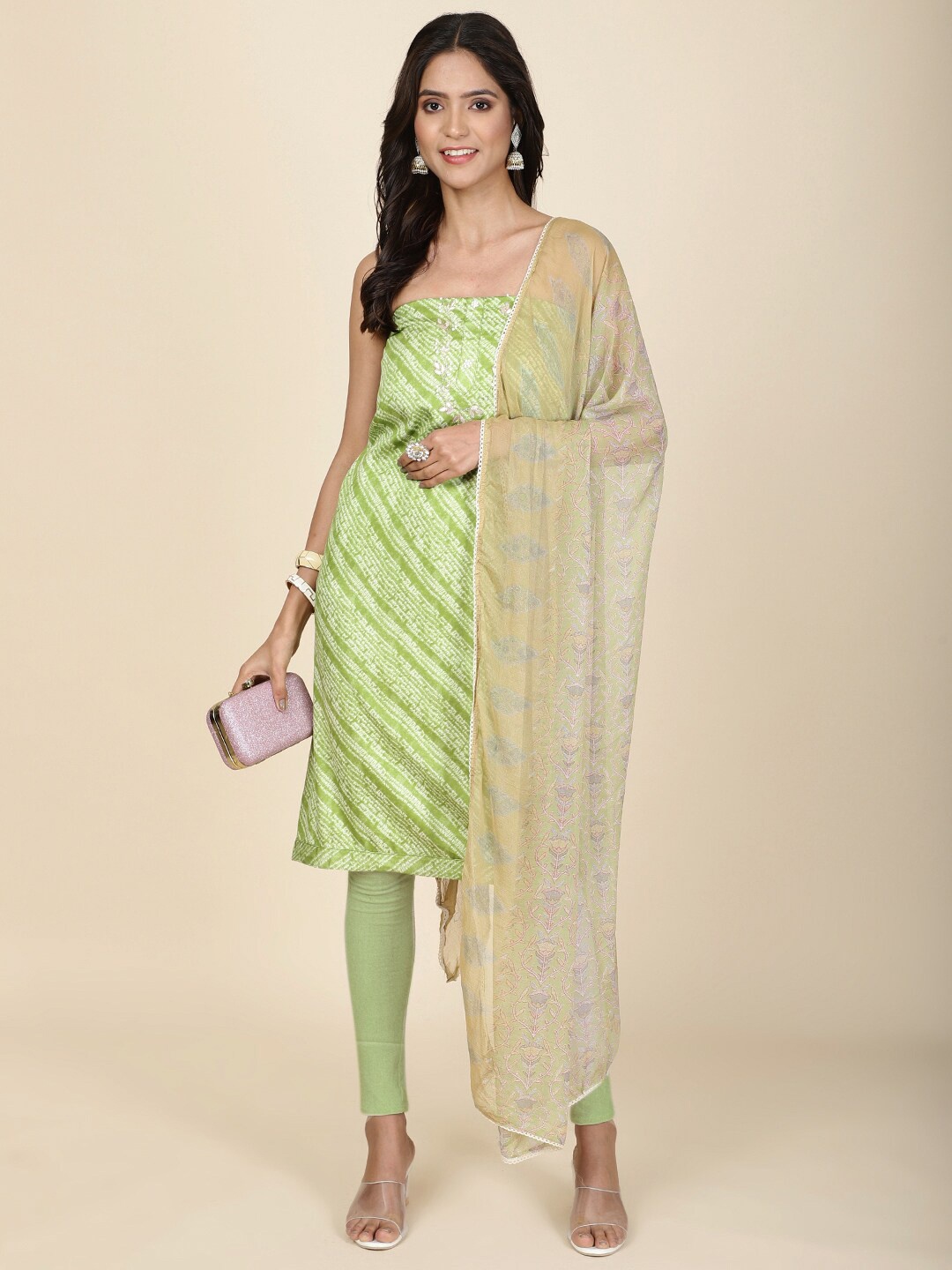 

Meena Bazaar Printed Unstitched Dress Material, Green