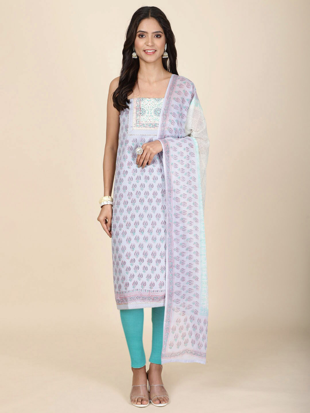 

Meena Bazaar Printed Unstitched Dress Material, Grey
