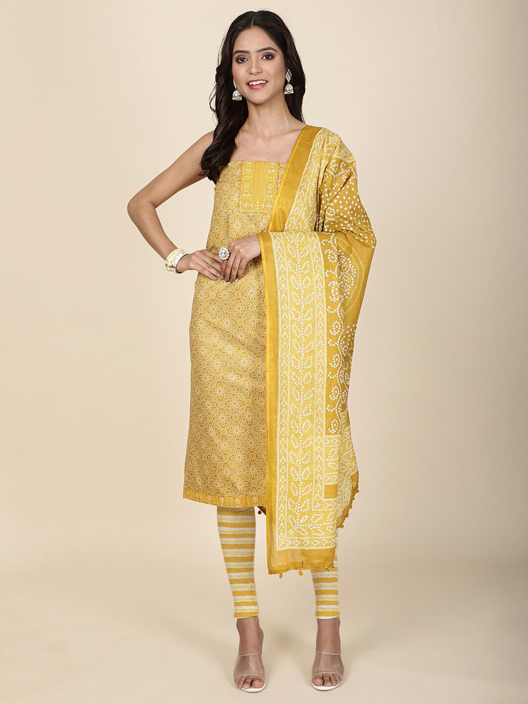 

Meena Bazaar Printed Unstitched Dress Material, Mustard