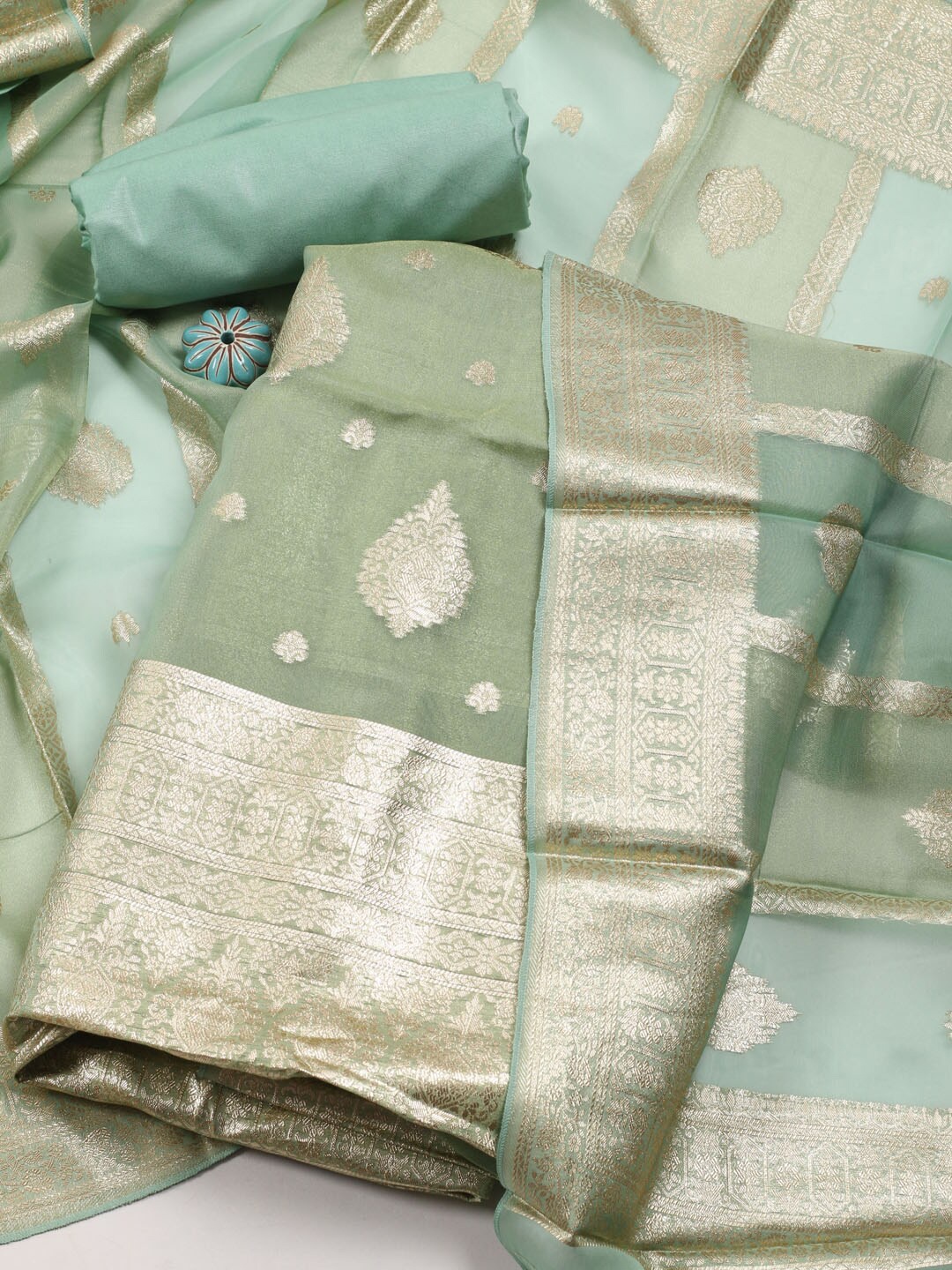 

Meena Bazaar Art Silk Unstitched Dress Material, Green