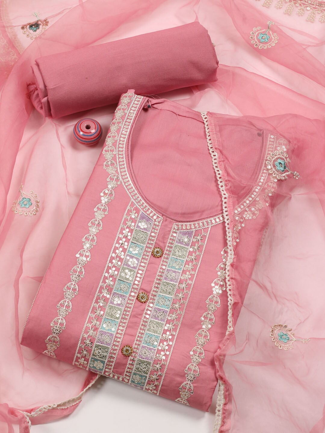 

Meena Bazaar Embroidered Unstitched Dress Material, Pink