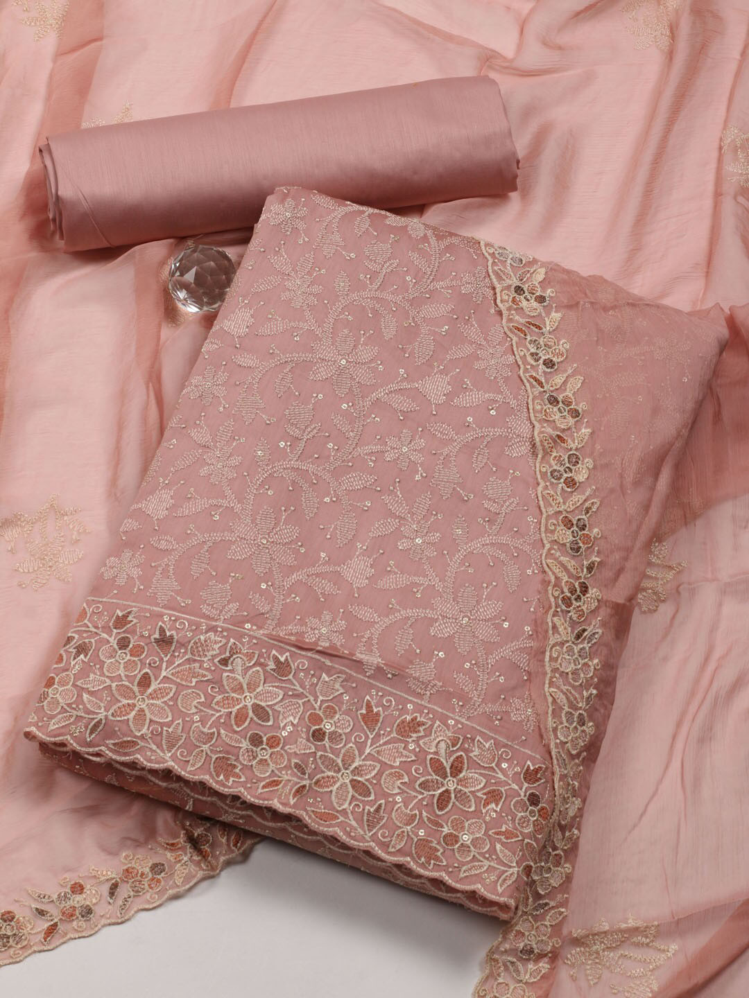 

Meena Bazaar Embroidered Unstitched Dress Material, Pink